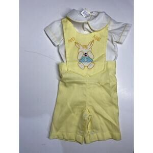 Adorable Vintage Peek a Boo Baby Outfit Overalls and Shirt Easter Pictures 0-3 m
